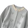 Korean Sweet Bow Knot Knit Cardigan with Lace Collar - Women's Trendy Spring/Autumn Sweater