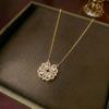 Women's Heart-Shaped Necklace with Four-Petal Flower, Cubic Zirconia, Titanium Steel Clavicle Chain - Elegant and Versatile Accessory