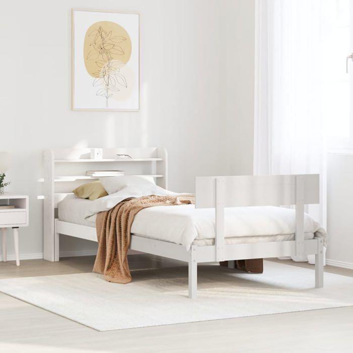 VidaXL Bed Frame with Headboard White 90x200cm Solid Pine Wood, Bed, Bedroom Furniture, Wooden Bed, Bed 3306614
