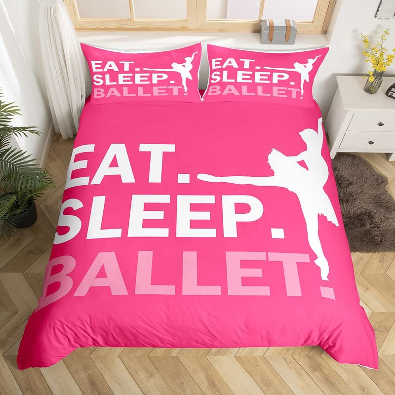 Danslakan Set King Size, Täckesöverdrag med Balettdans Tema, Balettprinsessa Dansare Sängkläder Set för Flickrum Inredning