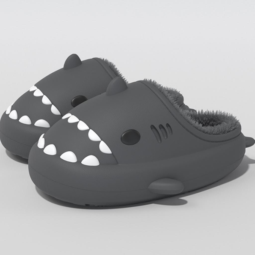 Comwarm Winter Men Shark Slide Shoes Fluffy Men Cartoon Slide Shoes Plush Men Shark Cotton Shoes Outside Waterproof Fuzzy Men Slide Shoes