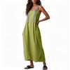 Women Sleeveless Loose Fit Casual Long Dress with Adjustable Striped Straps Lightweight Summer Maxi Dress for Daily Wear