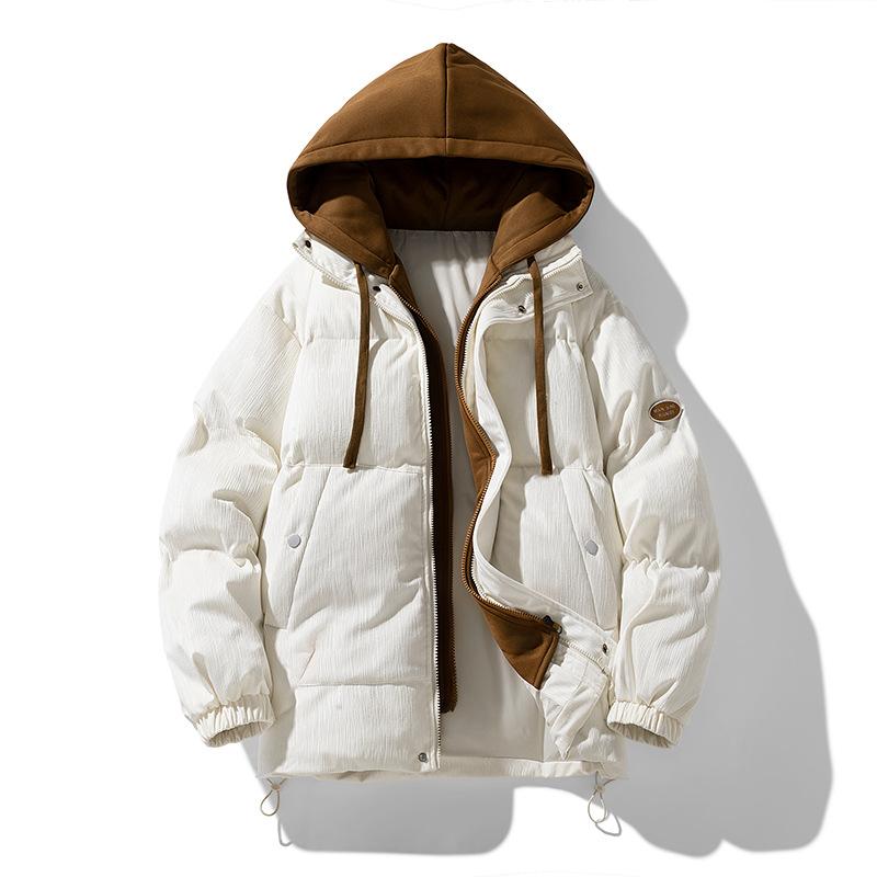 Winter Thickened Warm Cotton-padded Clothes Japanese Retro Corduroy Bread Clothes Hooded Fake Two-piece Cotton Clothes Jacket Men