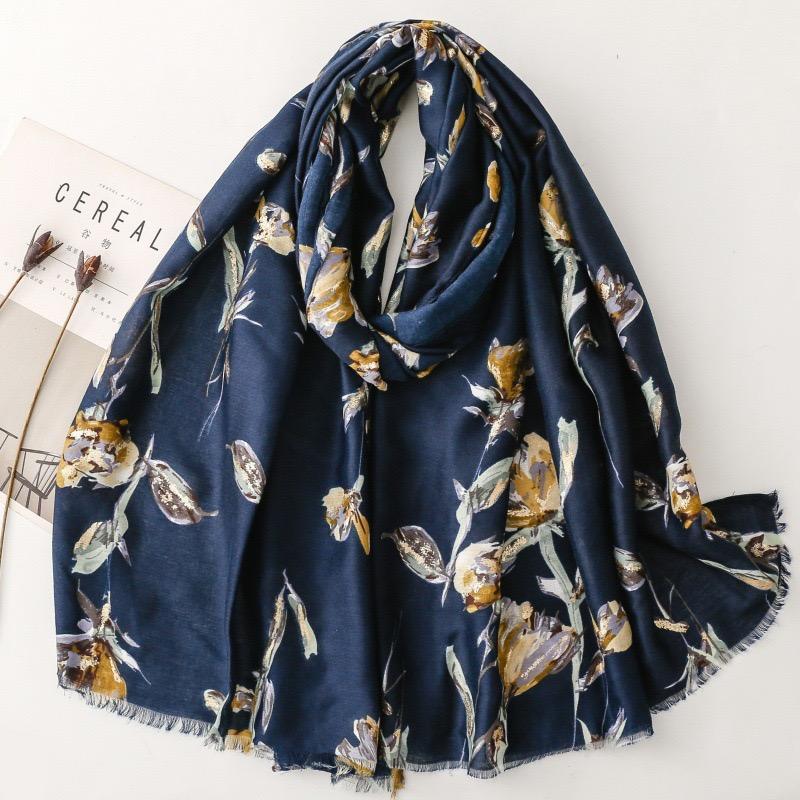 Winter Vintage Glitter Floral Fringe Viscose Soft Scarf Cotton Shawls Women Perfect For Travel Casual Muslim Hijab 180*90Cm