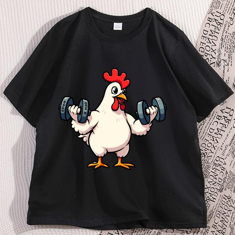 Chicken Workout Tshirt Cotton Casual Funny T Shirt Men Bodybuilding Tees Crewneck Short Sleeve Tshirt Breathable Streetwear