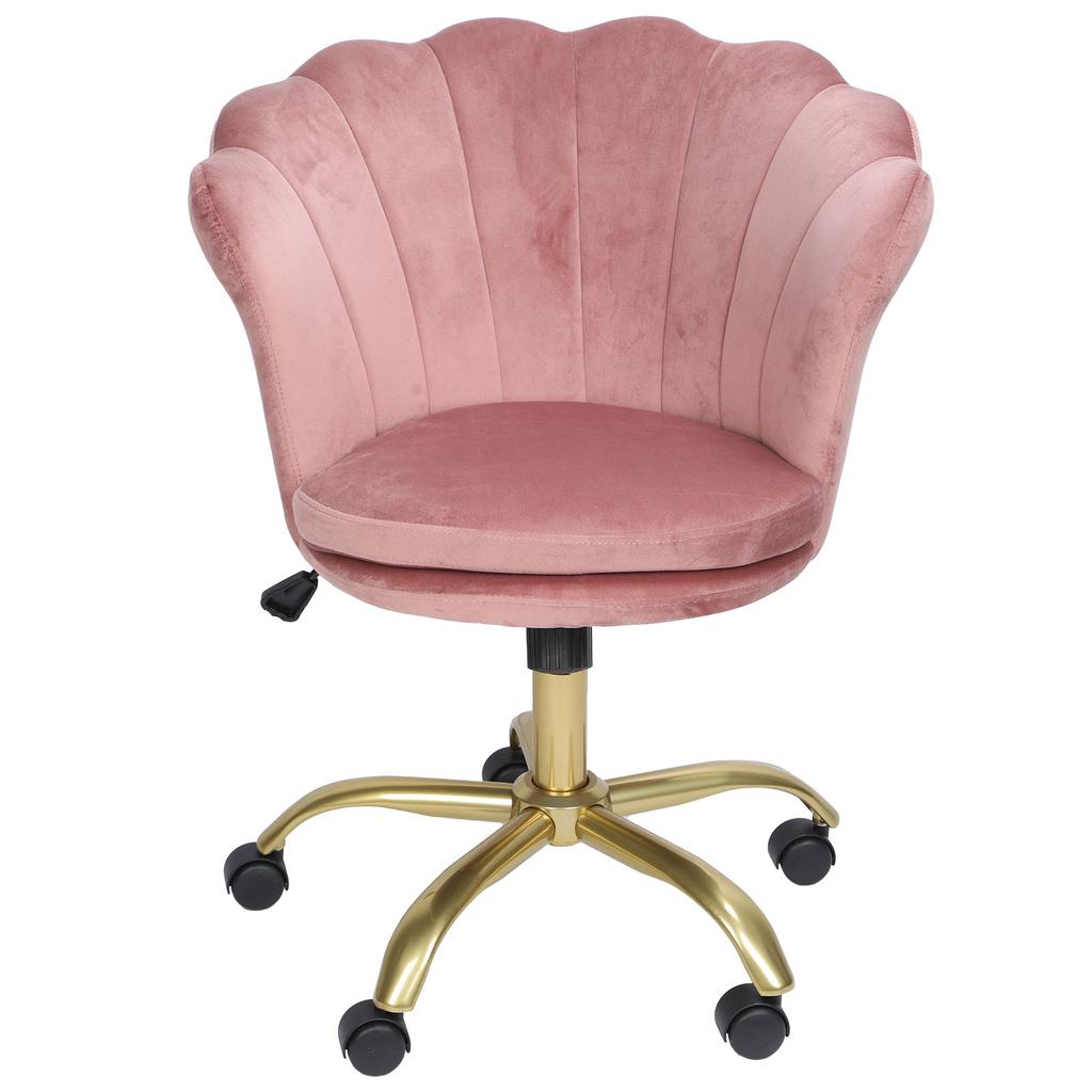 Velvet Chair Petal Shape Height Adjustable Rotating Work Chair with Wheels for Home Office Pink