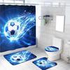 4-Piece Football Shower Curtain Set Football Boys Sports Theme Blue Flame Bathroom Decorative Curtain Set