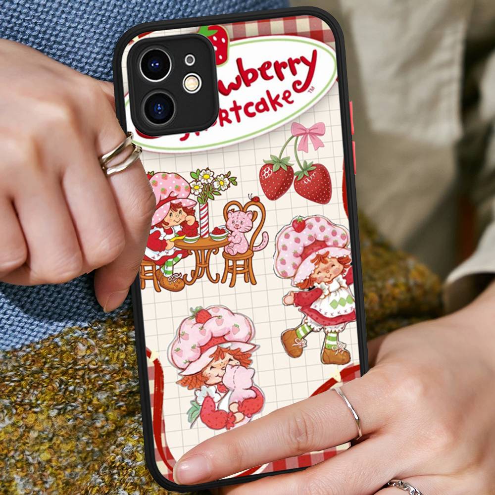 Animated Strawberrys Shortcake Phone Case For IPhone 11 12 13 14 15 16 Pro Plus X XS MAX Matte Bumper Shockproof Cover