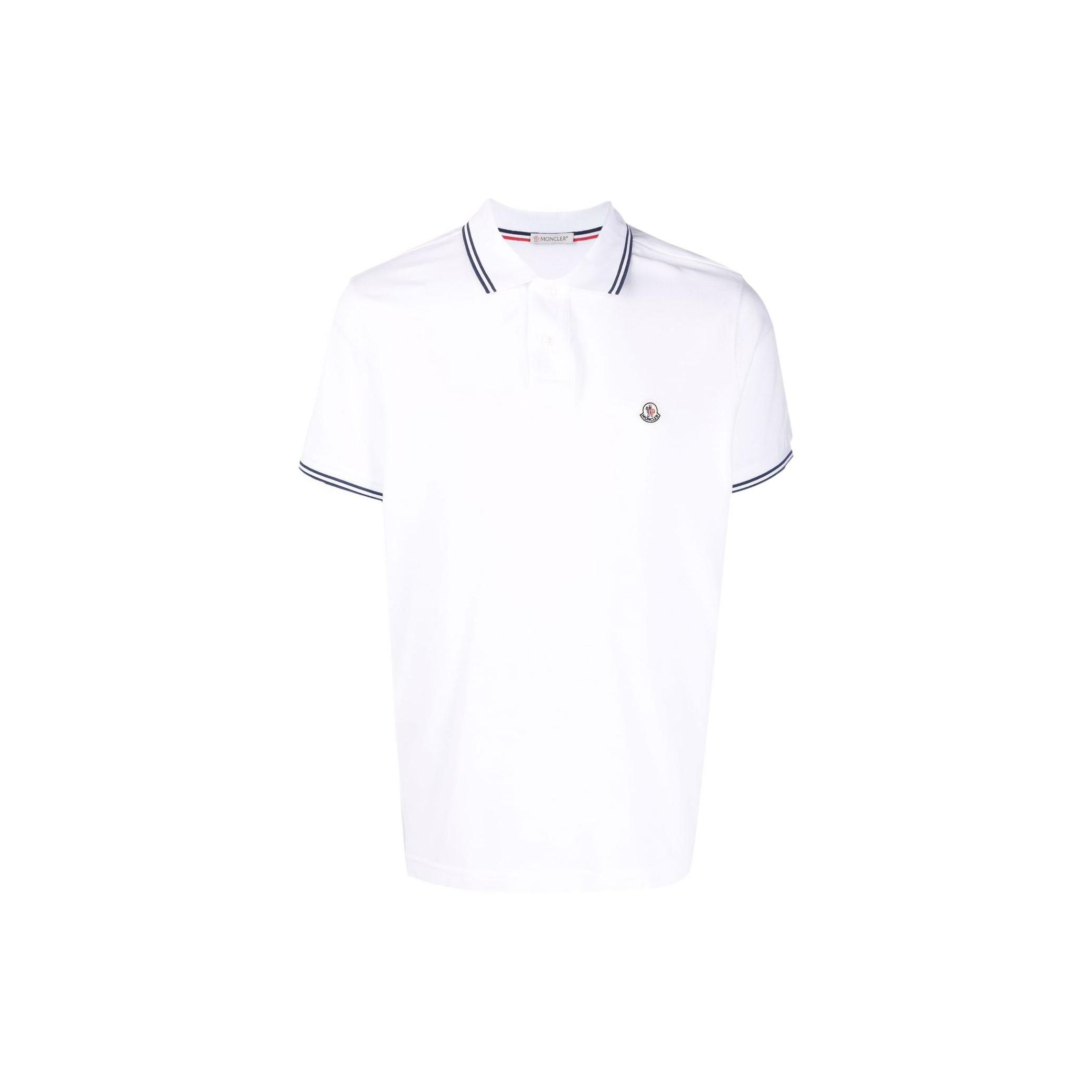 Moncler Monochrome Katoen Slim Fit Logo Gestreept Korte Mouw Poloshirt Heren tops Wit 8A0001084556001 M