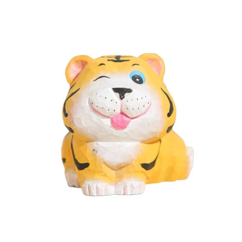 Tiger Wooden Carving Small Figurine Handcrafted Animal Decor For Kids And Gifts