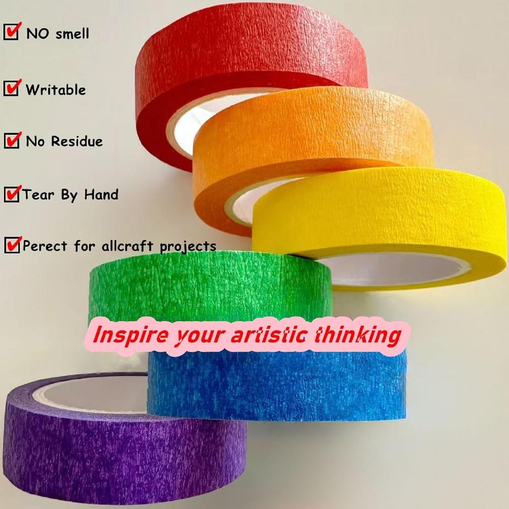 6 Rolls Colored Masking Tape, Rainbow Colors, 0.6" x 14.3 Yards