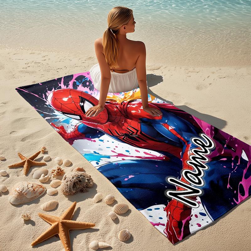 Custom Name S-Spide M-Man Artwork Stylish Digital Printing Beach Towel Quick‑Drying Absorbent Blanket for Beach Pool Gym Travel