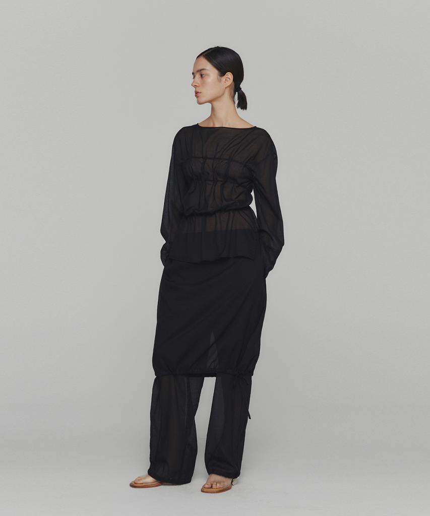 Amomento Sheer Cotton Drawstring Top_Black