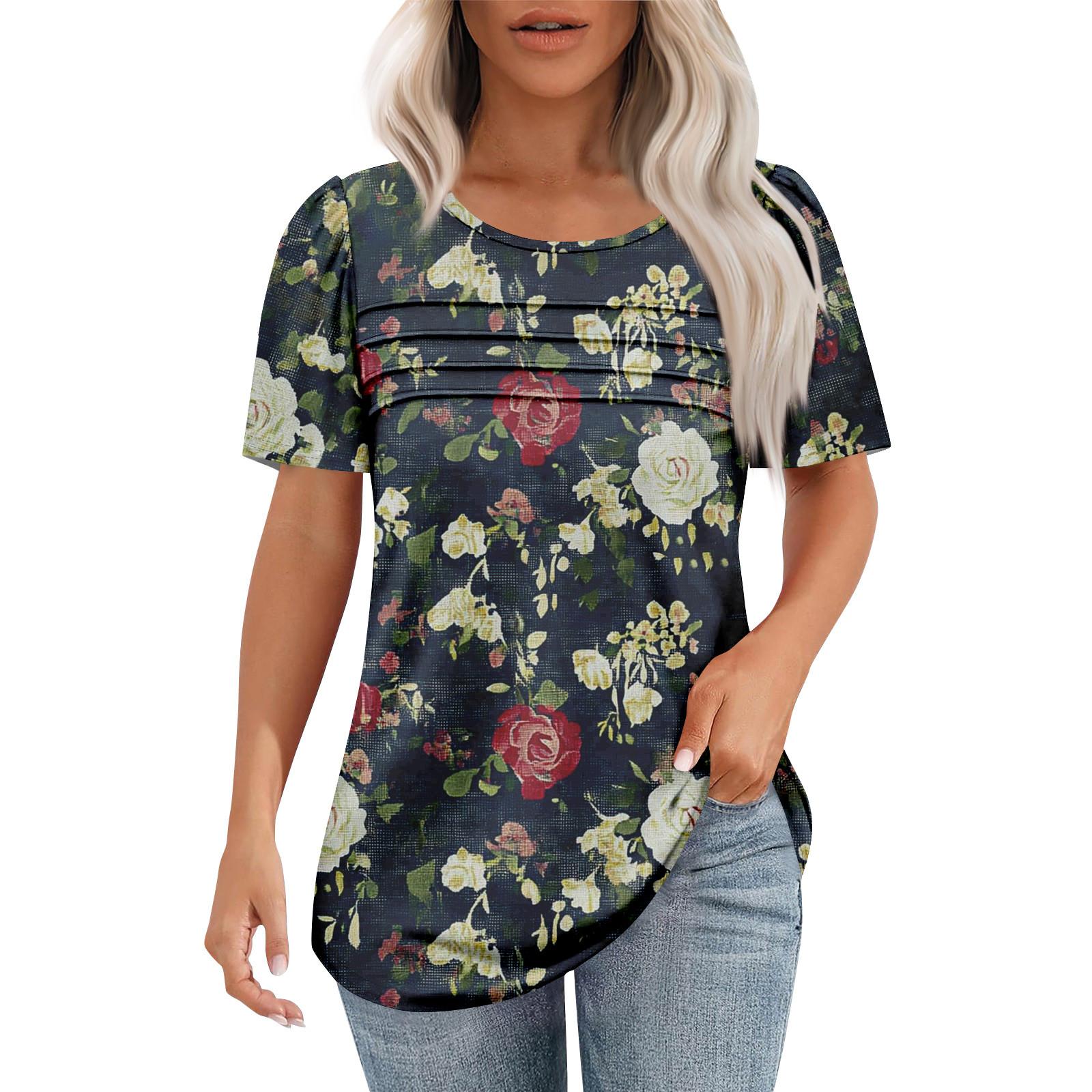 

Женская модная рубашка с круглым вырезом и короткими рукавами в складку XXXL чёрный