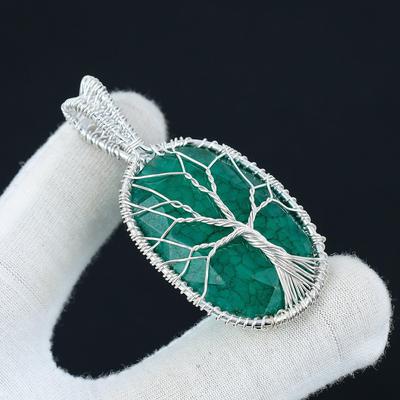 Smaragd Anhänger Edelstein, handgefertigter 925 Sterling Silber Anhänger, Silberdraht gewickelter Schmuck, Draht gewickelter Anhänger Lebensbaum Schmuck