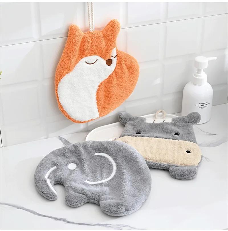 Cartoon Animals Coral Velvet Hand Towel Hangable Quick Drying Microfiber Towels Home Kitchen Soft Terry Towels Bathroom Supplies