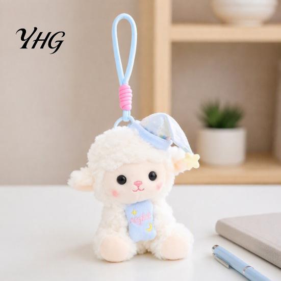 Plushie Gift for Girls Goodnight Sheep Plush Keychain, Cute Sleepy Lamb Stuffed Toy with Nightcap, Toddlers Soft Fluffy Bag Charm Backpack And Nursery