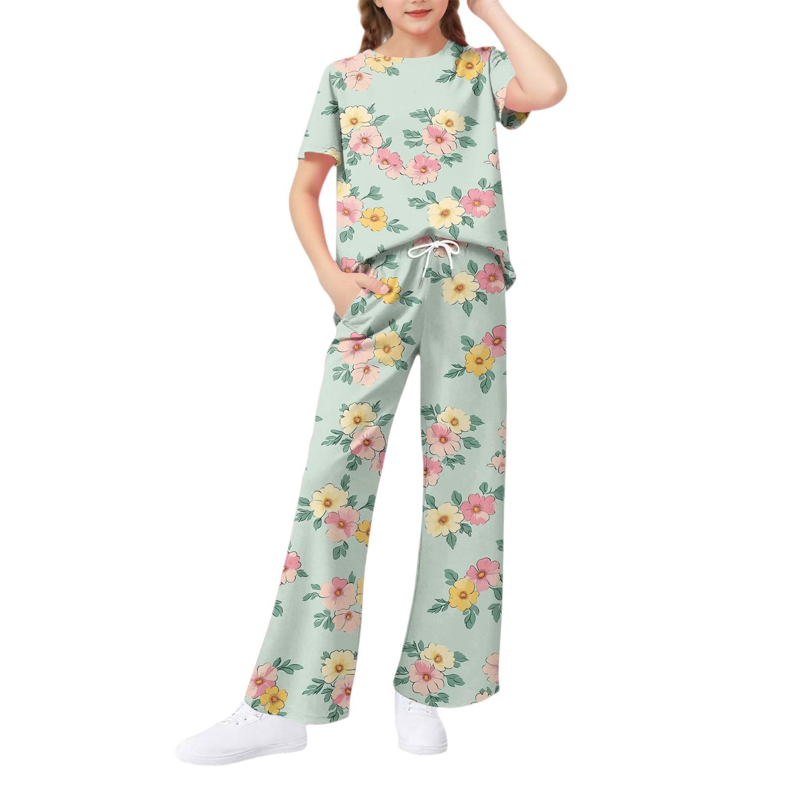 

Girls 2-Piece Set - Short Sleeve Tee & Wide Leg Pants 130
