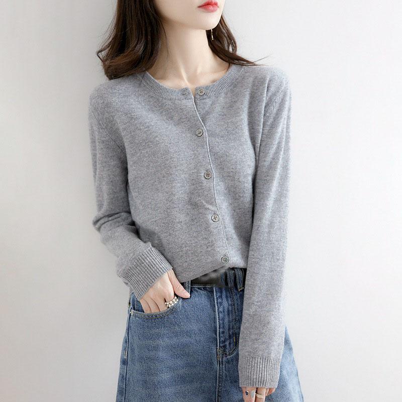 Frauen Strickjacken Pullover O-Ausschnitt Frühling Herbst gestrickte Kaschmir Strickjacken solide Einreiher Damen Pullover