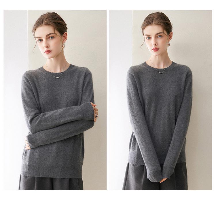 Women's Pure Cashmere Round Neck Sweater - Slimming Soft Knitwear for Autumn/Winter