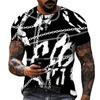 New Design Men's T-shirt Iron Chain Black and White Colorful Painting Style Short Sleeve T-shirt High Quality Fat