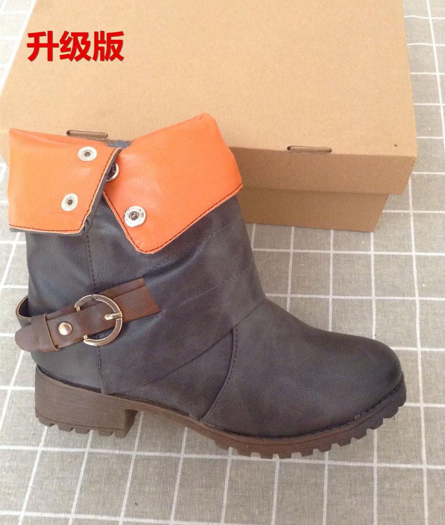 Large size shoes boots flanged shoes belt buckle side zipper low boots now