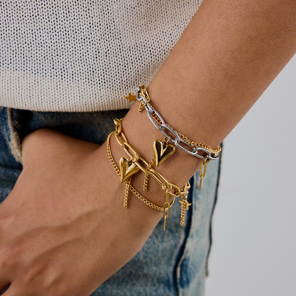 Layered Love Chain Titanium Steel Bracelet Minimalist Luxury Stacking Jewelry for Women