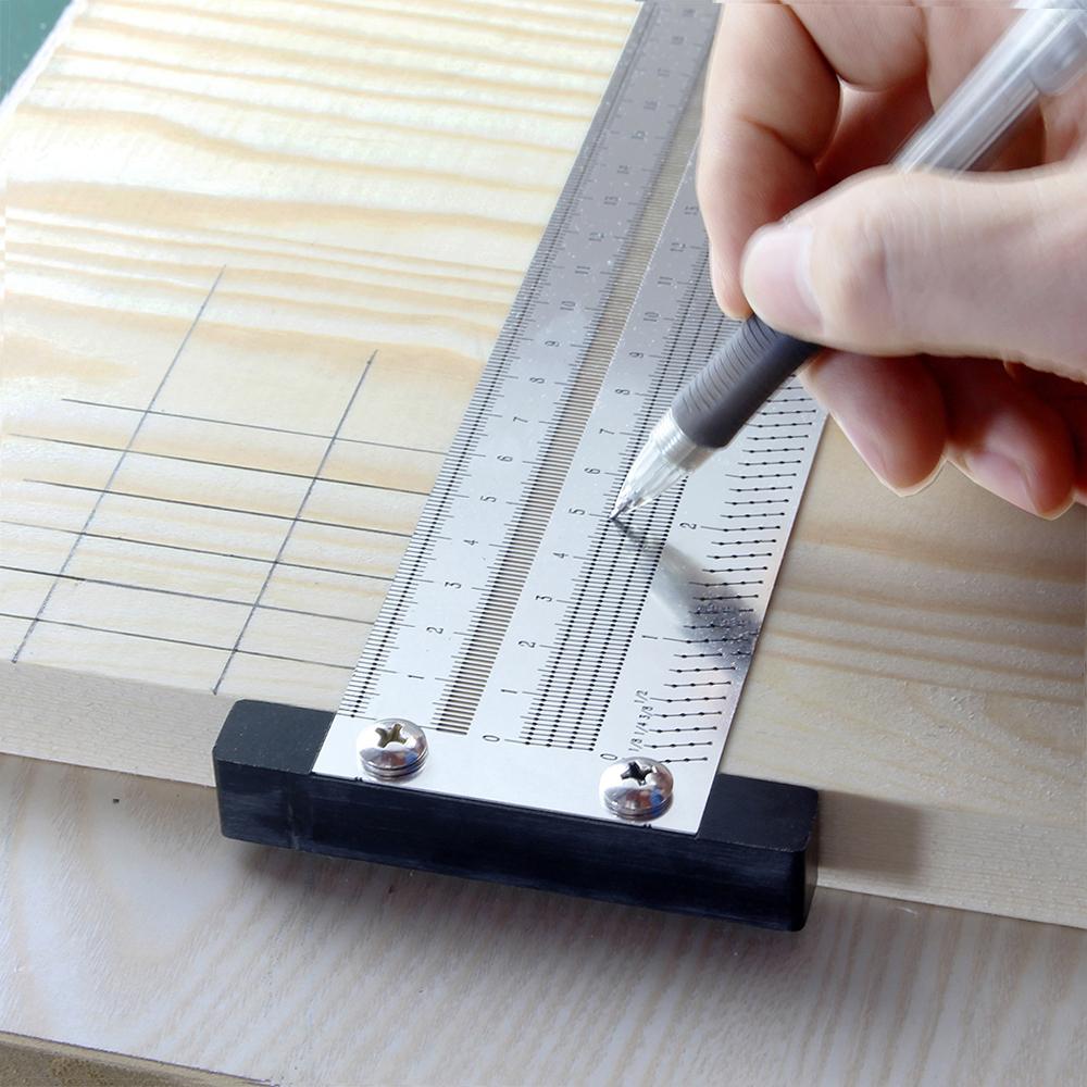 High Precision Metric 300mm Hole Ruler T Type Woodwork Scribbling Marking Stainless Line Gauge Carpenter Measuring Tool