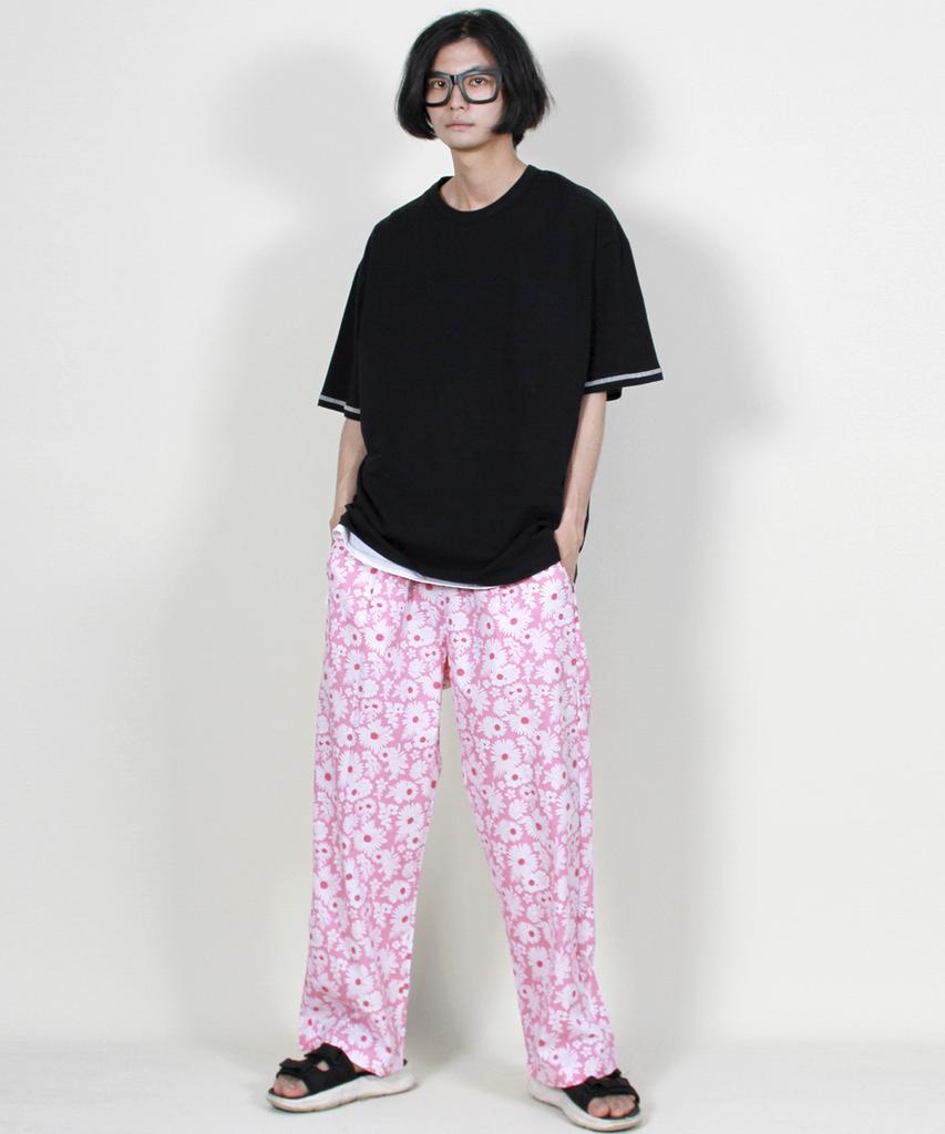 Deumakeu Flower Semi-Wide One-Pleat Pants Hot Red