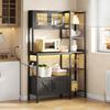 Baking Shelf, Kitchen Cabinet with Socket and LED Lights, Bar Shelf, Microwave Shelf with Storage Function, Wine Glass Holder, 180*115cm