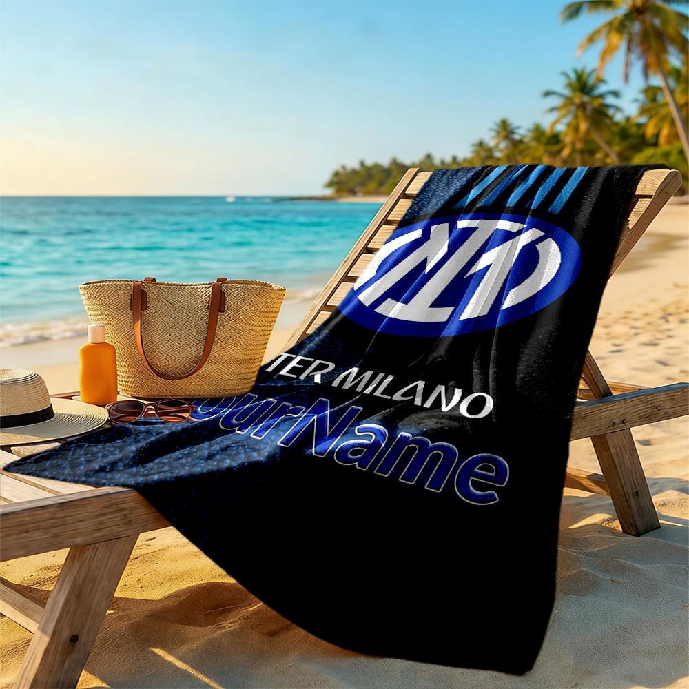Inter Milan Customize Text Beach Towel Quick-Dry Soft Microfiber Ideal for Travel Outdoor Swim Pool Yoga Surf Camping Hiking Gym Gift Holiday