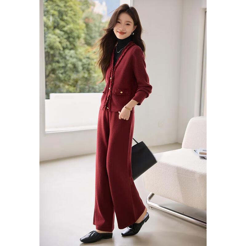 Mohanyimei Knitted Cardigan & Wide-Leg Pants Set M