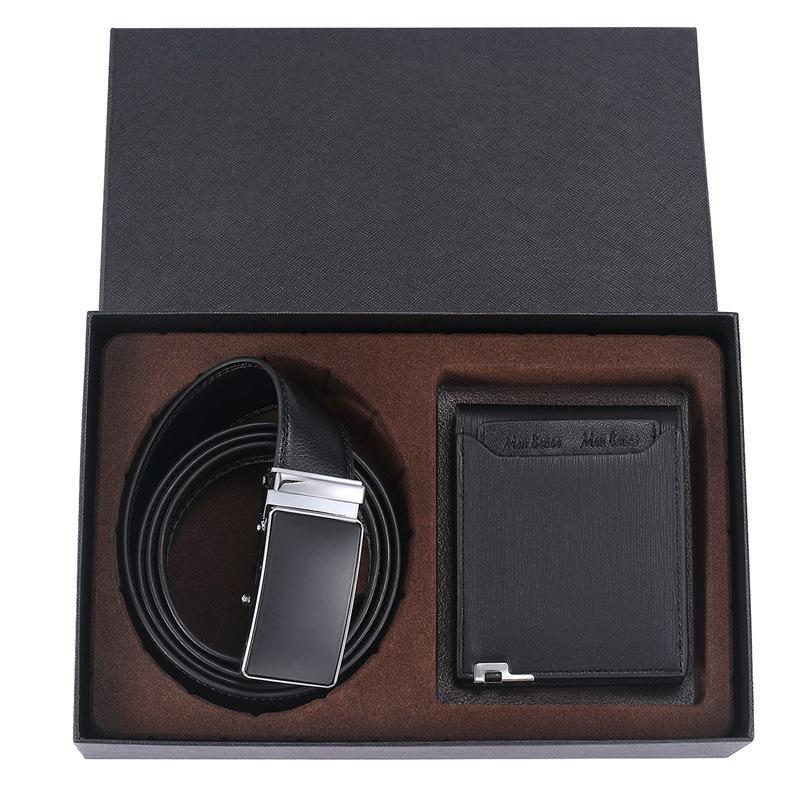 

Мужской подарочный набор из ремня и кошелька из натуральной кожи с логотипом - подарочная коробка из двух предметов 110-130cm