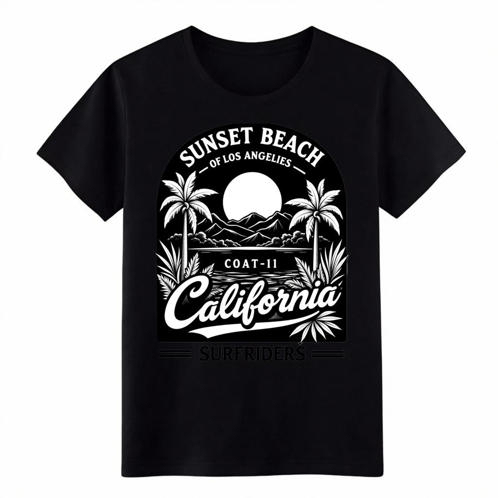 California Sunset Beach Surfriders Vintage T-Shirt Los Angeles Palm Tree Tee
