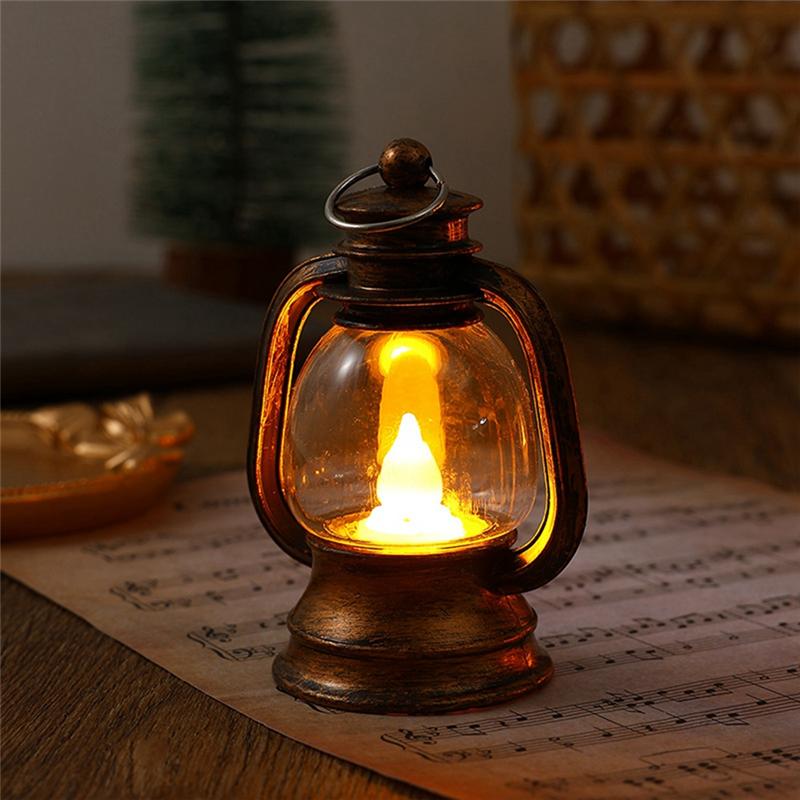 

Fine Workmanship Oil Lamp Small Oil Lamp Multifunctional Retro Led Oil Lamp Lantern Durable Christmas Halloween Decoration with Warm Light bronze,1pc
