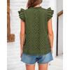 Women European Style Casual Summer Hollow Out Embroidery Flounce Sleeve V Neck Shirt