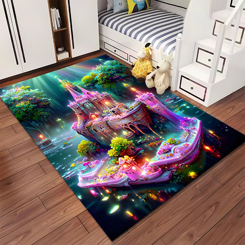 Colorful Fantasy Castle Landscape Rug Non-slip Rug Suitable for Living Room and Bedroom Sofas.