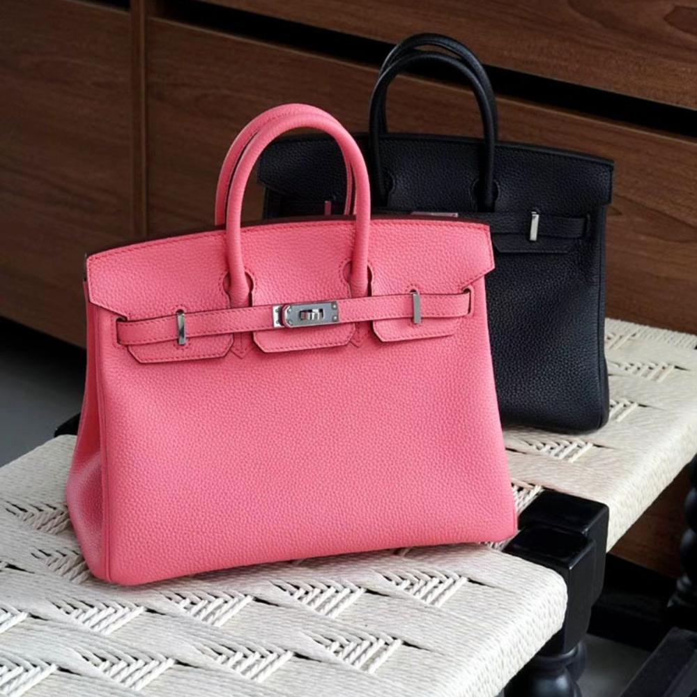 Høykvalitets spesiallaget semi-vokset tråd semi-håndsøm stålbeslag importert togo toppnarvet kuskinn håndveske med en følelse av luksus