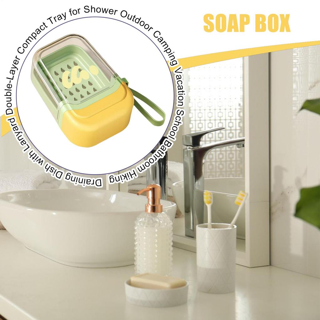 Travel Soap Box Portable Soap Case Draining Dish With Lanyard Double-Layer Compact Tray For Shower Outdoor Camping Vacation