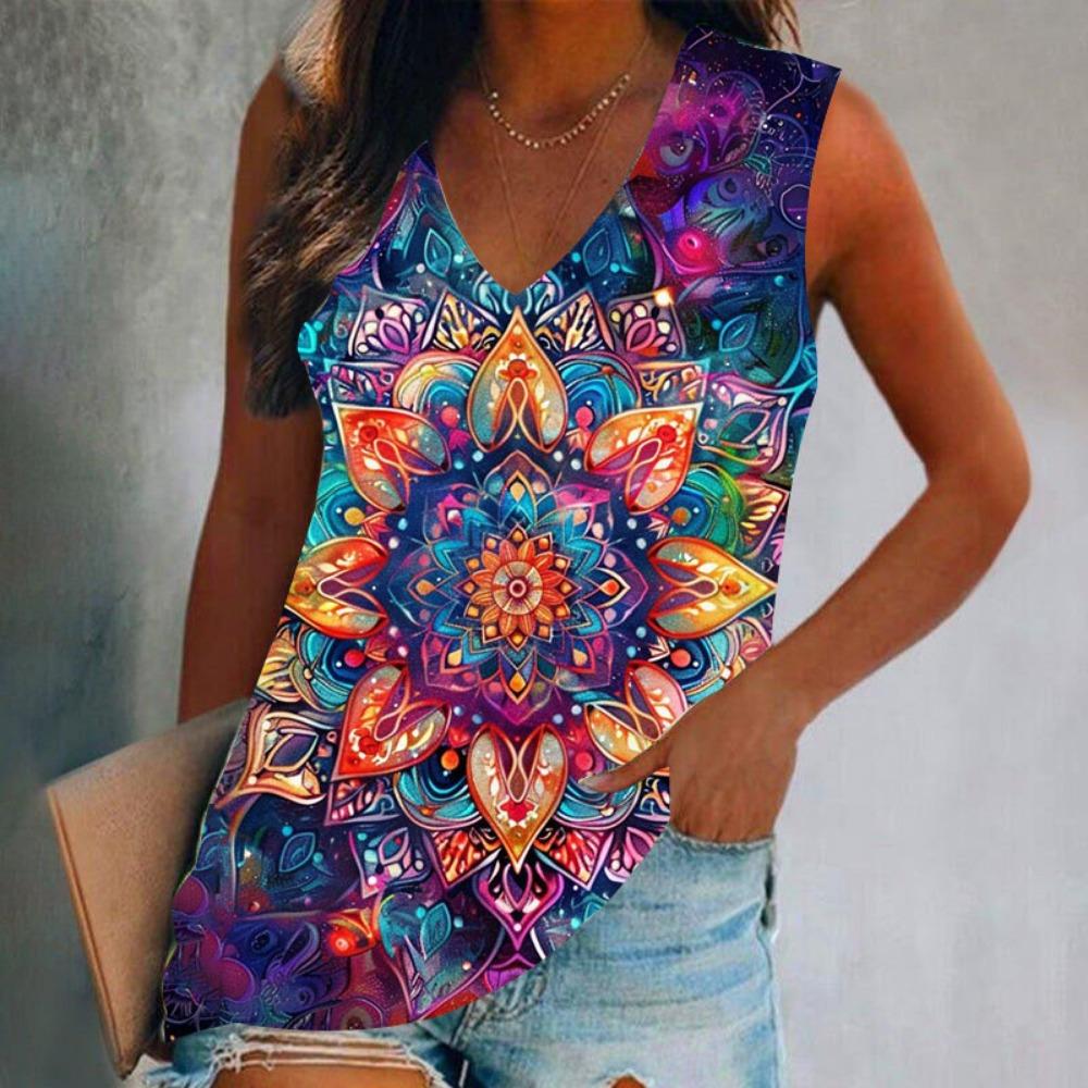 Summer Vintage Pattern 3D Print Tank Tops Women Streetwear Oversized V-Neck Vest Off Shoulder Sleeveless Woman Camisole