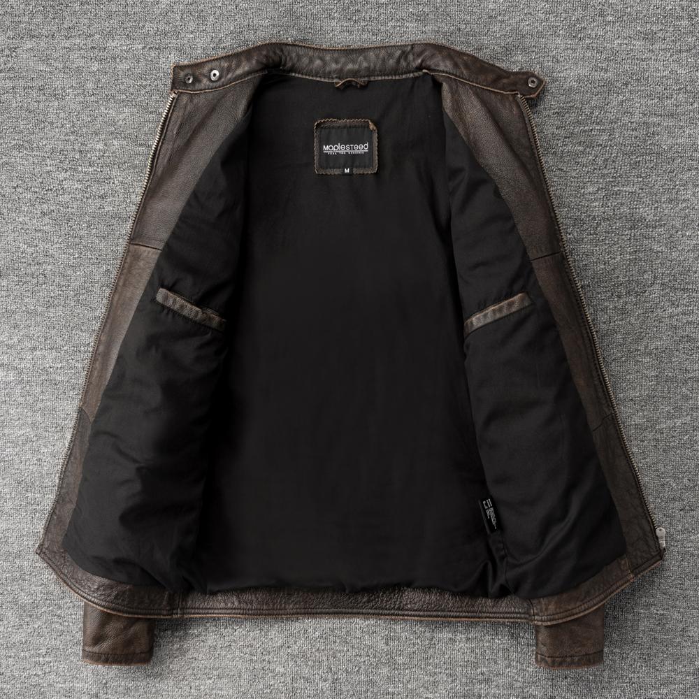 Vintage Yellow Brown Genuine Cow Men Leather Jacket Soft Slim Fit Short Slim Real Cowhide Bomber Coat Spring Autumn