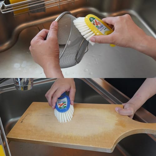 Azuma TK Kitchen Brush Clear, 2-Color Set, 12.5 X 7.5 X 5 Cm, Yellow and Blue, Easy-to-Use Palm-Sized