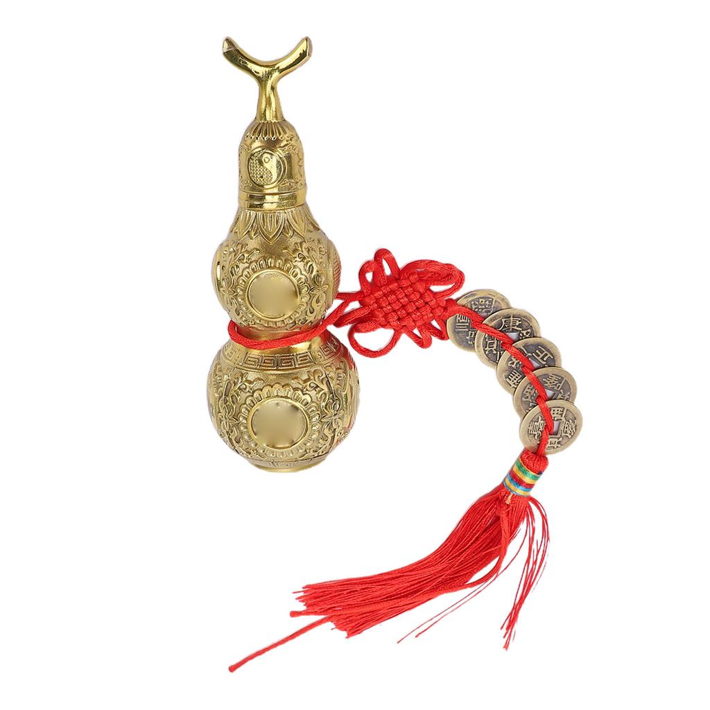 Mosazná tykev Feng Shui Ornament Ručně vyrobená Wu Lou Sběratelská s 5 čínskými mincemi pro bohatství zdraví štěstí Domov Kancelář