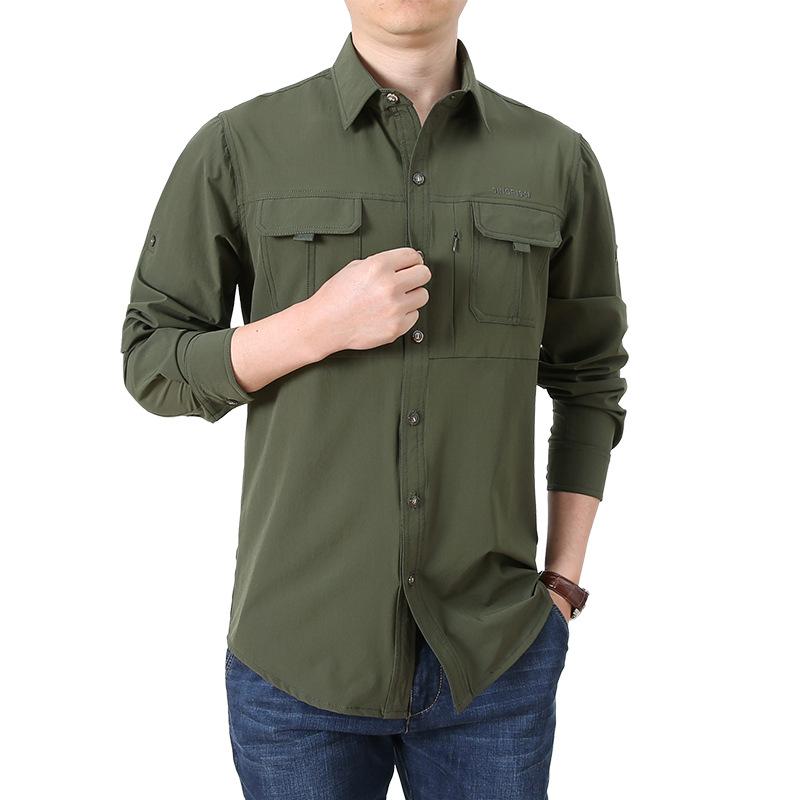 Camisetas de Manga Larga de Secado Rápido Malla Transpirable Camisetas de Pesca para Hombre Senderismo Trabajo Camisas Cargo Talla Grande