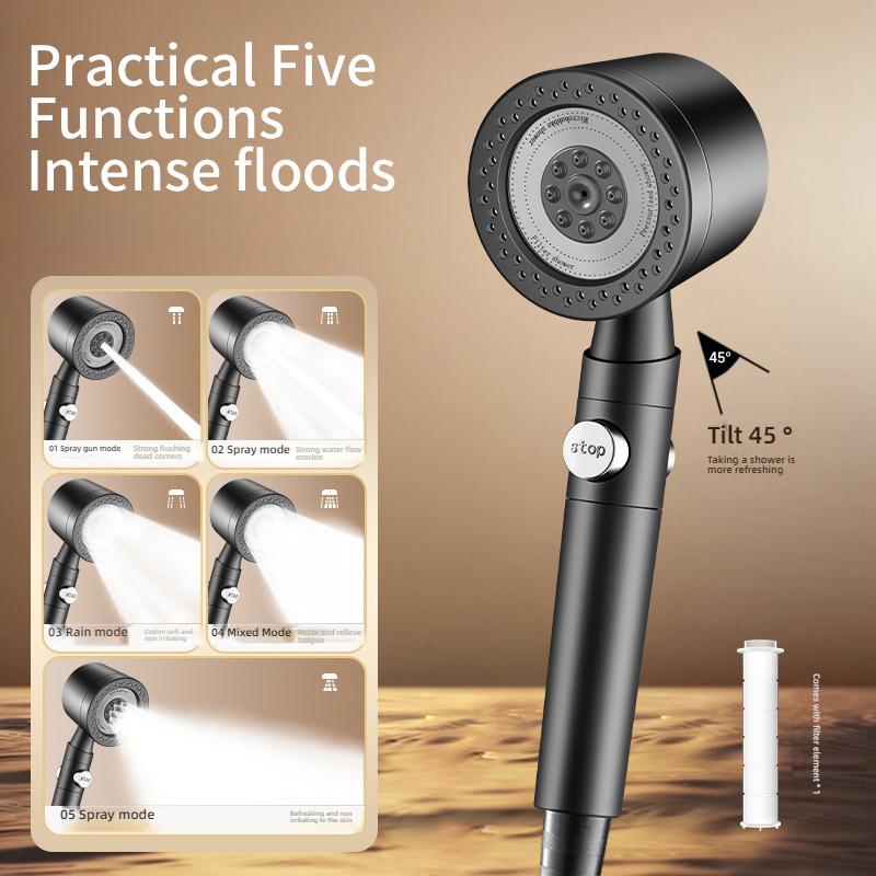 New 5 Modes High Pressure Filter Shower Head Water Saving With Stop Button Handheld Shower Head Bathroom Accessorie