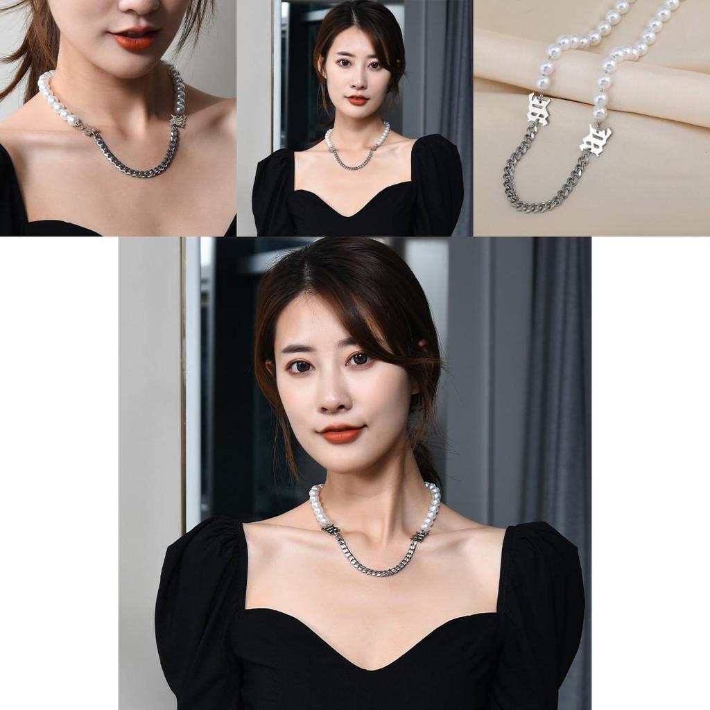 Stunning Titanium Steel Pearl Letter Necklace For Women Perfect For Hip Hop Style Fashion