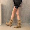 Autumn and winter velvet brown pointed short boots high heel boots retro pile boots mouth Martin boots women