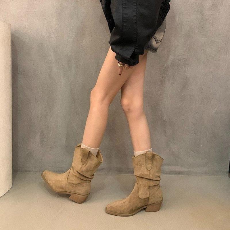 Autumn and winter velvet brown pointed short boots high heel boots retro pile boots mouth Martin boots women