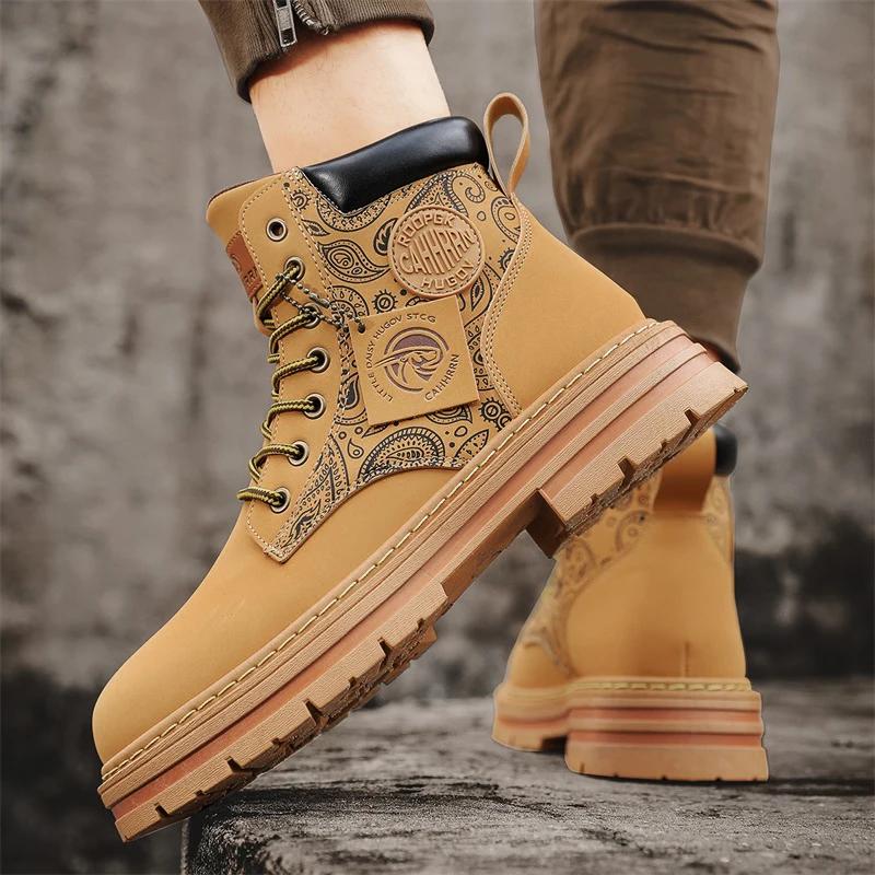 Ankle Boots Casual Sneaker Leather Shoes Loafers Winter Boots for Men Sports and Leisure Work Wear Round Toe Fashion Army Boots