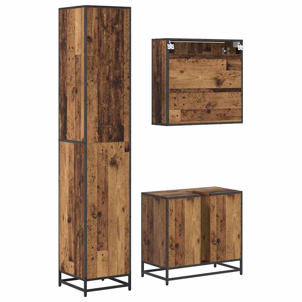 Bathroom Furniture Set with Shelf 3 Pcs Reclaimed Wood Engineered Wood